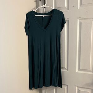 Green V-Neck Women's Dress